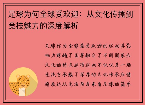 足球为何全球受欢迎：从文化传播到竞技魅力的深度解析